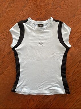 Mercedes-Benz Women’s Light Blue Short Sleeve Performance Tee with Black Panels